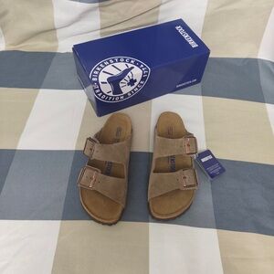 Birkenstock Arizona Taupe Narrow Two-Strap Sandals
